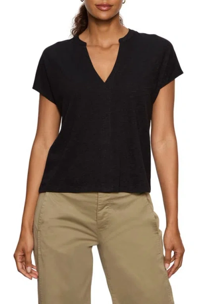 Sanctuary Organic Cotton Blend Split Neck T-shirt In Black
