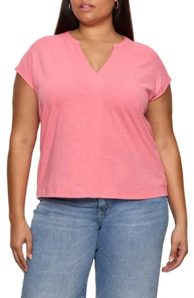 Sanctuary Organic Cotton Blend Split Neck T-shirt In Pink