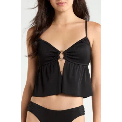 Sanctuary O-ring Rib Tankini Top In Black