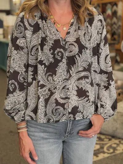 Sanctuary Paisley Long Sleeve Blouse In Chocolate In Multi