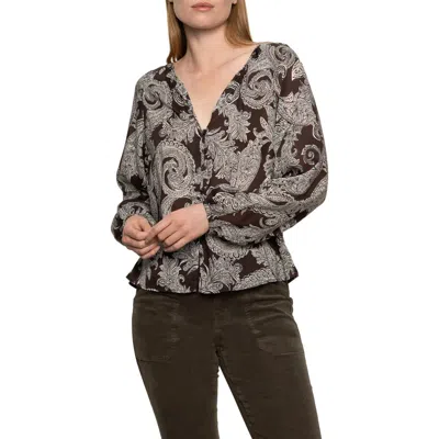 Sanctuary Paisley Long Sleeve Button-up Shirt In Gold