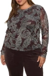 Sanctuary Perfect Floral Long Sleeve Mesh T-shirt In Black