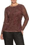 Sanctuary Perfect Floral Long Sleeve Mesh T-shirt In Brown