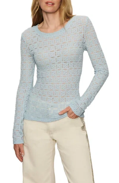 Sanctuary Perfect Long Sleeve Puckered Lace T-shirt In Blue