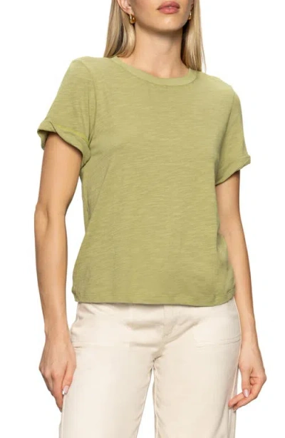 Sanctuary Perfect Roll Sleeve Cotton T-shirt In Green