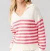 SANCTUARY PERFECT TIMING SWEATER FLUSHED STRIPE IN PINK/WHITE