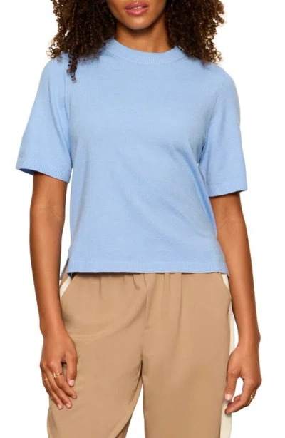 Sanctuary Perfect Tipped Short Sleeve Sweater In Blue