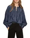 Sanctuary Personal Best Shirred Button-up Shirt In Blue