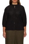 Sanctuary Petal Drop Eyelet Embroidered Button-up Top In Black