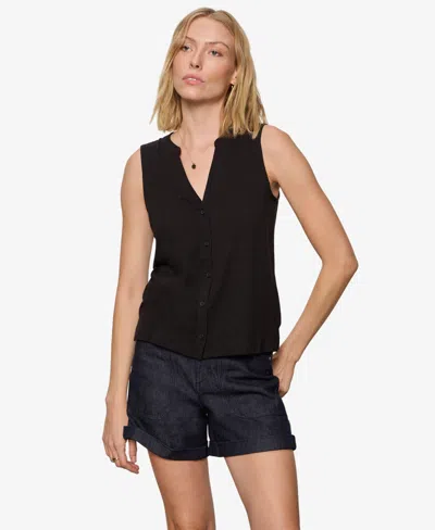 Sanctuary Petite All Set Button-front Sleeveless V-neck Tank Top In Black