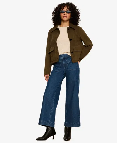 Sanctuary Petite Avid Spread Collar Button-front Jacket In Green