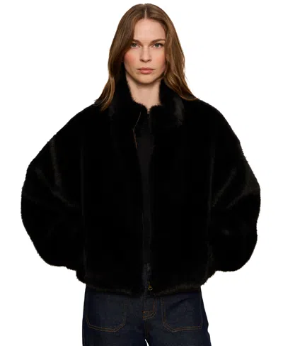 Sanctuary Petite Everest Faux Fur Funnel Neck Bomber Jacket In Black