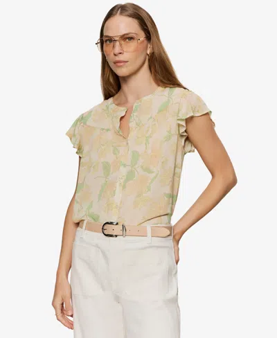 Sanctuary Petite Free Spirited Collared Ruffle Top In Gold