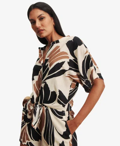 Sanctuary Petite Good Time Short-sleeve Banded Collar Shirt In Multi