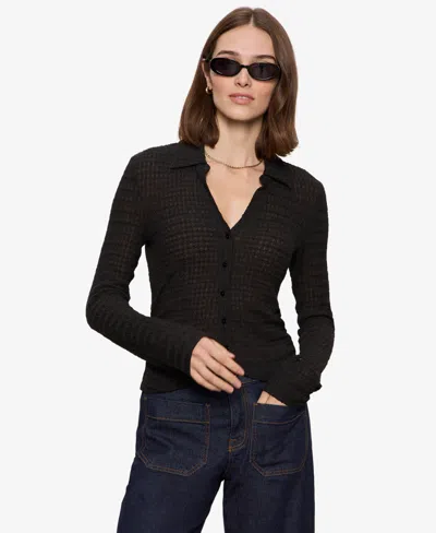 Sanctuary Petite Juno Textured Button-front Shirt In Black