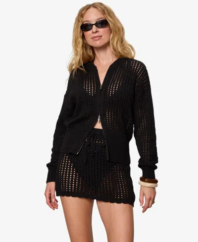 Sanctuary Petite Laguna Openwork V-neck Bomber Jacket In Black