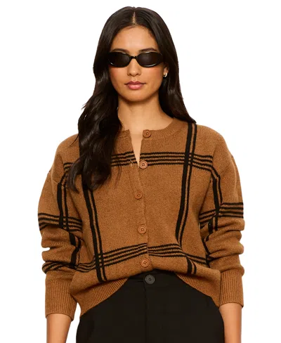 Sanctuary Petite Must-have Semi-cropped Cardigan In Cocoa Powder,black Plaid