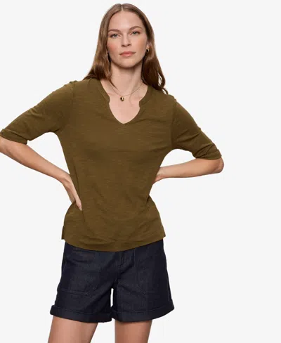 Sanctuary Petite Notch Neck T-shirt In Green