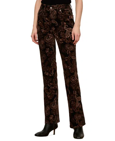 Sanctuary Petite Play Date Velvet-paisley Bootcut Pants In Brown
