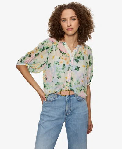 Sanctuary Petite Printed Split Neck Top In Multi