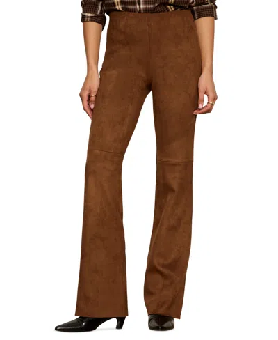Sanctuary Petite Sashay Faux Suede Flared-leg Mid-rise Leggings In Cocoa Powder