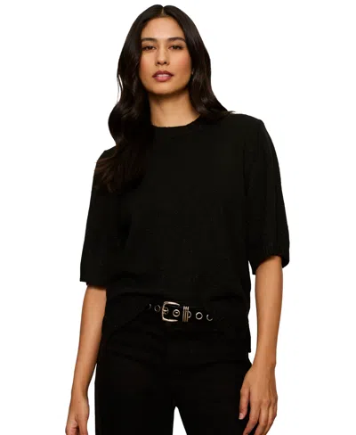 Sanctuary Petite Sequin Short-sleeve Side-slit Sweater In Brown