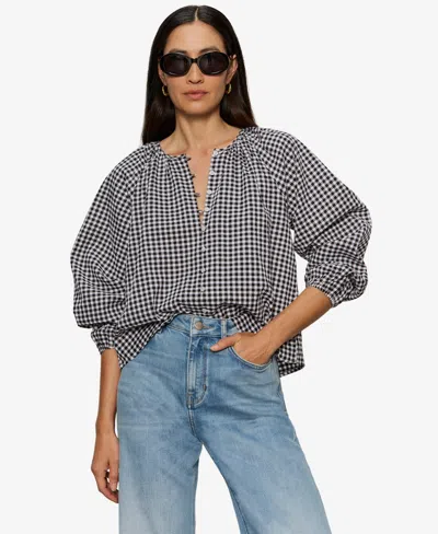 Sanctuary Petite Split Neck Long-sleeve Top In Black