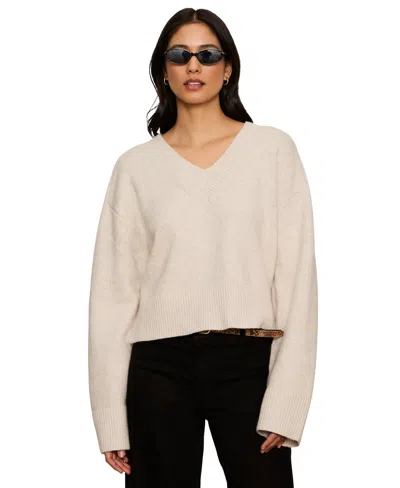 Sanctuary Petite Vanna V-neck Long-sleeve Ribbed Sweater In Brown