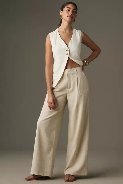 Sanctuary Pleat Up High-rise Linen Striped Trousers Pants In White