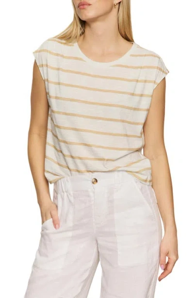 Sanctuary Pleated Stripe Muscle Tee In Sandstone