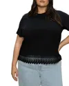 Sanctuary Plus Lace Hem Crewneck Tee In Black