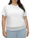 Sanctuary Plus Lace Hem Crewneck Tee In White