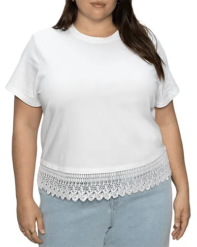 Sanctuary Plus Lace Hem Crewneck Tee In White