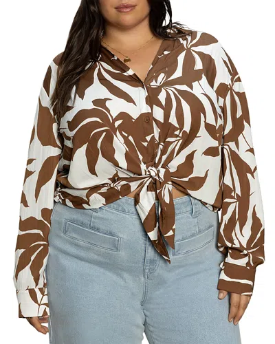 Sanctuary Plus Lover Tie Long Sleeved Printed Blouse In Vintage Foliage