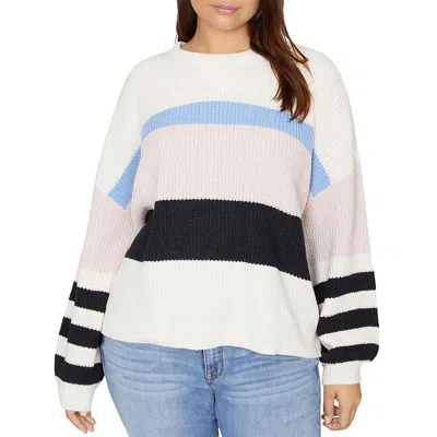 Sanctuary Plus New Year New Me Womens Striped Crop Crewneck Sweater In Multi