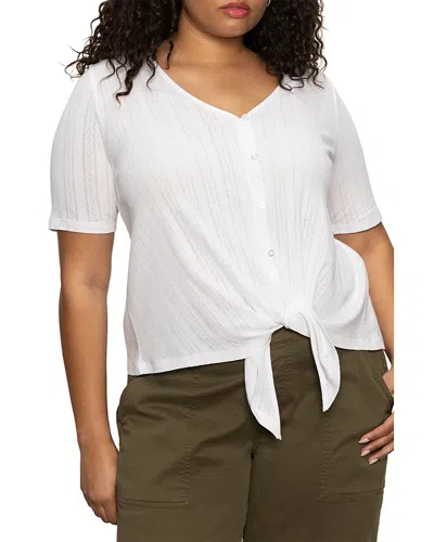 Sanctuary Tie Front Cotton Pointelle Top In White