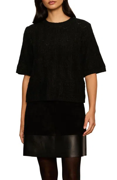 Sanctuary Pointelle Short Sleeve Sweater In Black