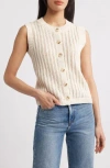 Sanctuary Pointelle Stitch Cotton Button-up Sweater Vest In Brown