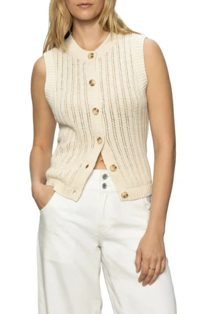 Sanctuary Pointelle Stitch Cotton Button-up Sweater Vest In Eco Natural