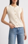 Sanctuary Pointelle Stitch Cotton Button-up Sweater Vest In Eco Natural