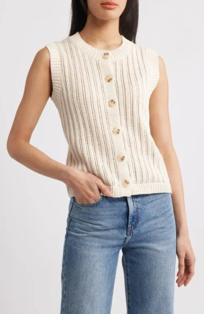 SANCTUARY SANCTUARY POINTELLE STITCH COTTON BUTTON-UP SWEATER VEST