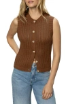 Sanctuary Pointelle Stitch Cotton Button-up Sweater Vest In Sepia