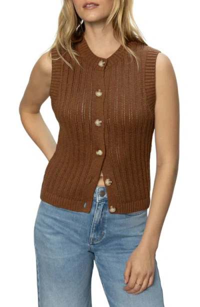 Sanctuary Pointelle Stitch Cotton Button-up Sweater Vest In Sepia