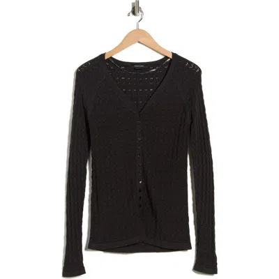 Sanctuary Pointelle Stitch Raglan Sleeve Cardigan In Black