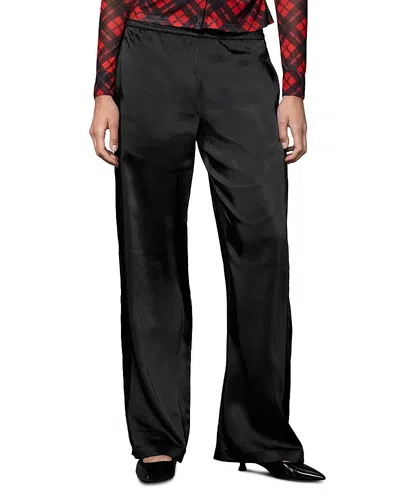 Sanctuary Polished Satin High Rise Track Pants In Black