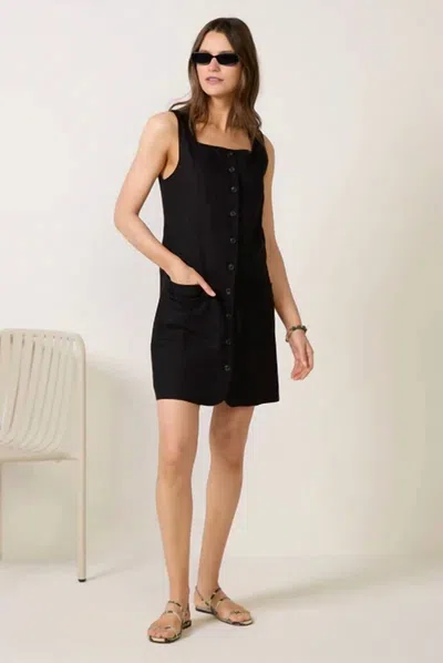 Sanctuary Posh Button Linen Dress In Black