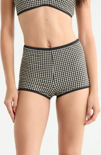 Sanctuary Print High Waist Swim Boyshorts In Gray