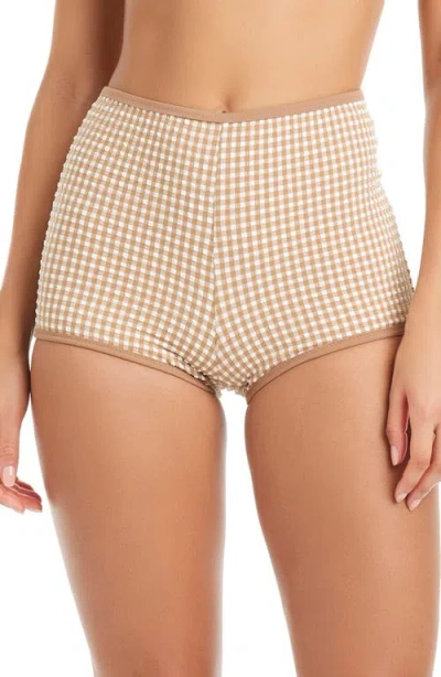 Sanctuary Print High Waist Swim Boyshorts In Neutral