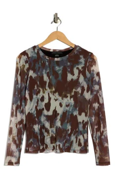 Sanctuary Print Long Sleeve Sheer Top In Brown