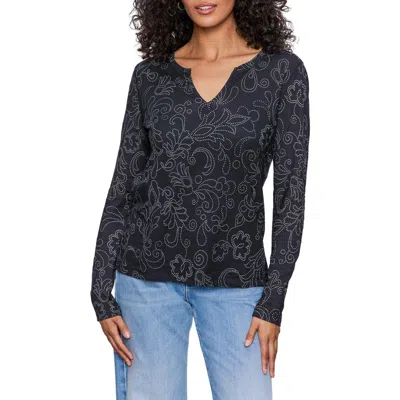 Sanctuary Print Split Neck Knit Top In Black